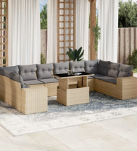 11-tlg. Garten-Sofagarnitur mit Kissen Beige Poly Rattan