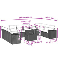 11-tlg. Garten-Sofagarnitur mit Kissen Grau Poly Rattan