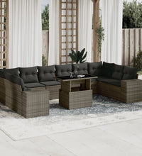 11-tlg. Garten-Sofagarnitur mit Kissen Grau Poly Rattan