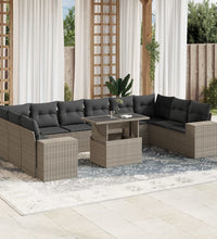 11-tlg. Garten-Sofagarnitur mit Kissen Hellgrau Poly Rattan
