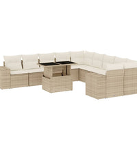 11-tlg. Garten-Sofagarnitur mit Kissen Beige Poly Rattan