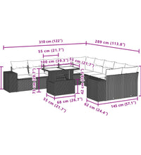 11-tlg. Garten-Sofagarnitur mit Kissen Beige Poly Rattan