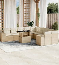 11-tlg. Garten-Sofagarnitur mit Kissen Beige Poly Rattan