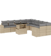11-tlg. Garten-Sofagarnitur mit Kissen Beige Poly Rattan
