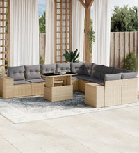 11-tlg. Garten-Sofagarnitur mit Kissen Beige Poly Rattan