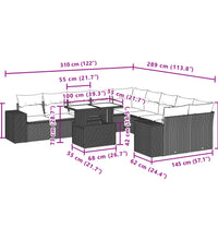 11-tlg. Garten-Sofagarnitur mit Kissen Grau Poly Rattan