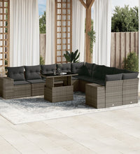 11-tlg. Garten-Sofagarnitur mit Kissen Grau Poly Rattan