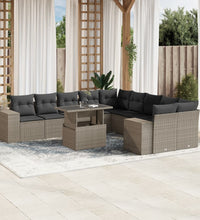 11-tlg. Garten-Sofagarnitur mit Kissen Hellgrau Poly Rattan