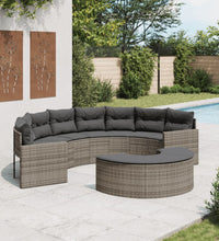 2-tlg. Garten-Sofagarnitur Halbrund Grau Poly Rattan