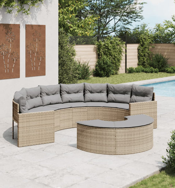 2-tlg. Garten-Sofagarnitur Halbrund Beige Poly-Rattan