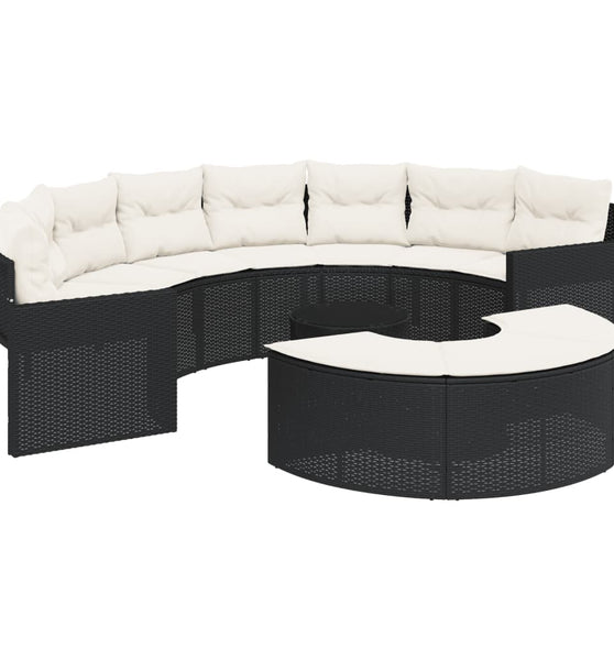 3-tlg. Garten-Sofagarnitur Halbrund Schwarz Poly-Rattan