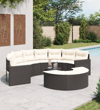 3-tlg. Garten-Sofagarnitur Halbrund Schwarz Poly-Rattan