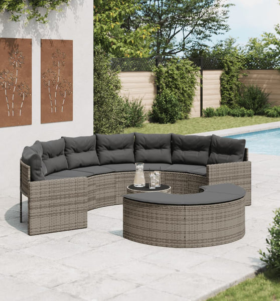 3-tlg. Garten-Sofagarnitur Halbrund Grau Poly Rattan