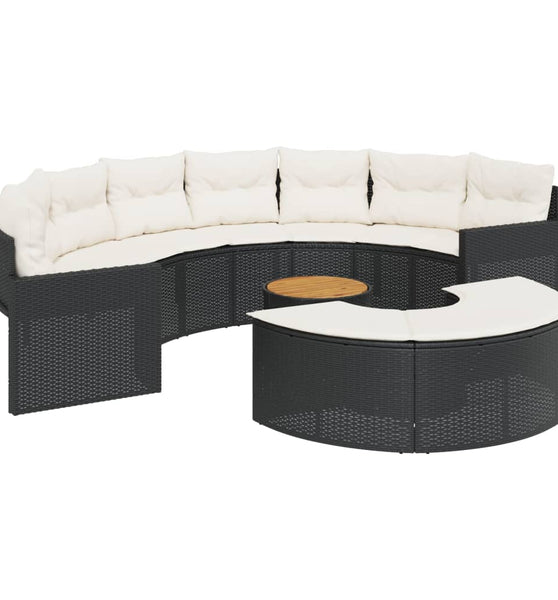 3-tlg. Garten-Sofagarnitur Halbrund Schwarz Poly-Rattan