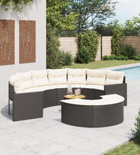 3-tlg. Garten-Sofagarnitur Halbrund Schwarz Poly-Rattan