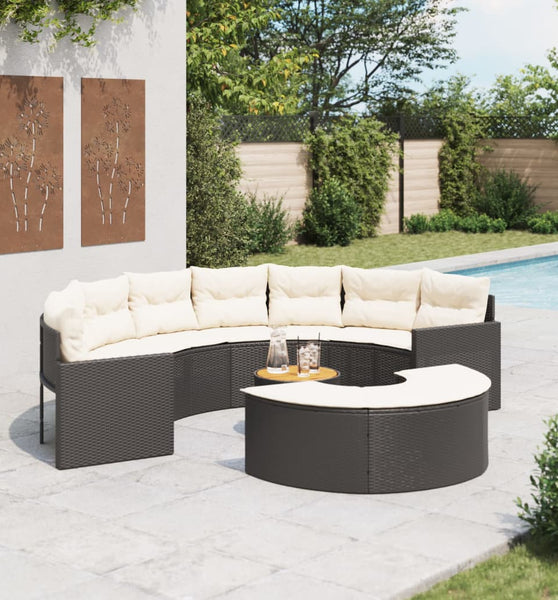 3-tlg. Garten-Sofagarnitur Halbrund Schwarz Poly-Rattan