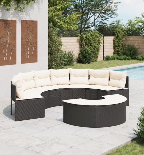 2-tlg. Garten-Sofagarnitur Halbrund Schwarz Poly-Rattan