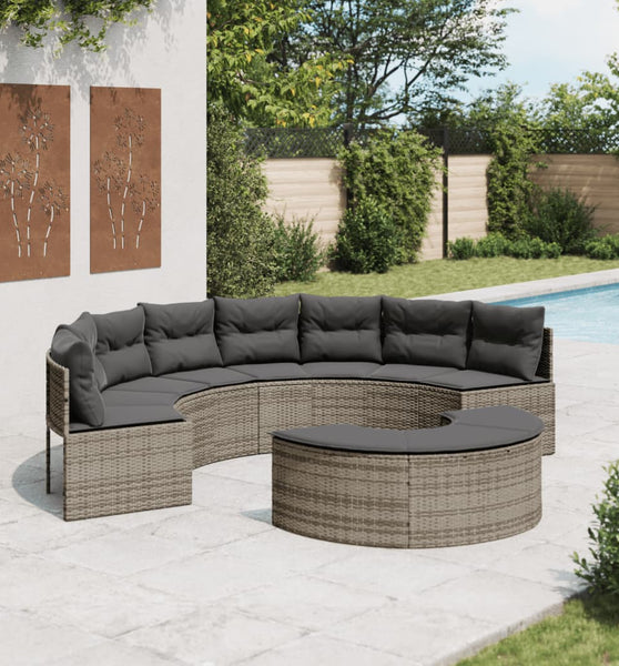 2-tlg. Garten-Sofagarnitur Halbrund Grau Poly Rattan