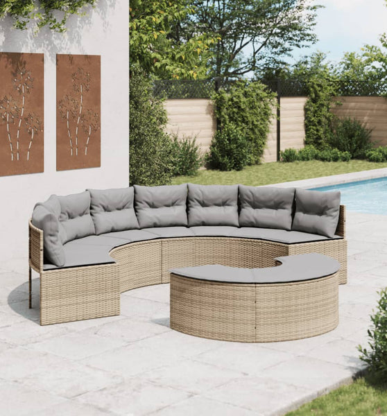 2-tlg. Garten-Sofagarnitur Halbrund Beige Poly-Rattan