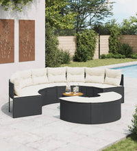 3-tlg. Garten-Sofagarnitur Halbrund Schwarz Poly-Rattan