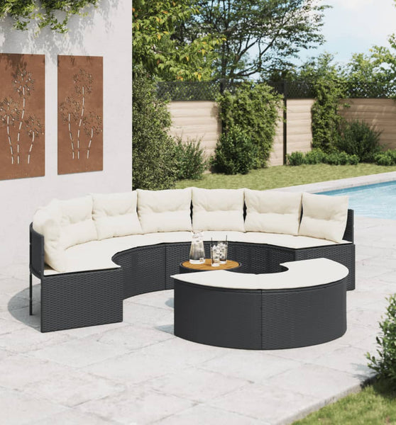 3-tlg. Garten-Sofagarnitur Halbrund Schwarz Poly-Rattan