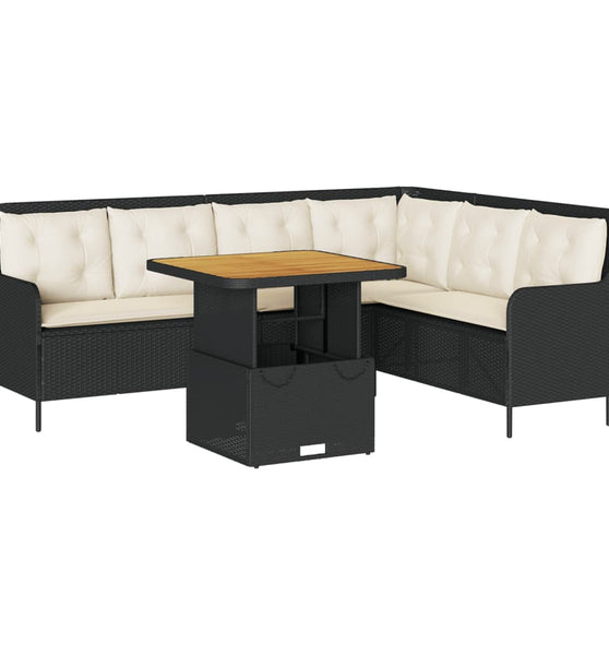 2-tlg. Garten-Sofagarnitur mit Auflagen Schwarz Poly Rattan