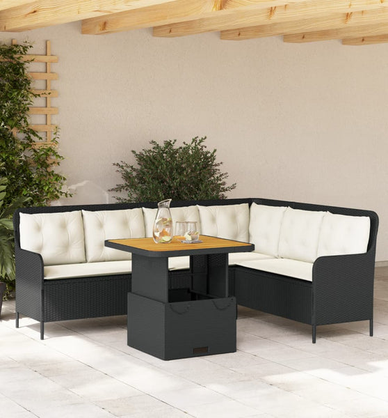 2-tlg. Garten-Sofagarnitur mit Auflagen Schwarz Poly Rattan