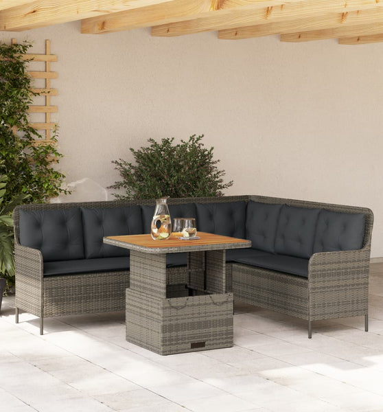 2-tlg. Garten-Sofagarnitur mit Auflagen Poly Rattan Grau