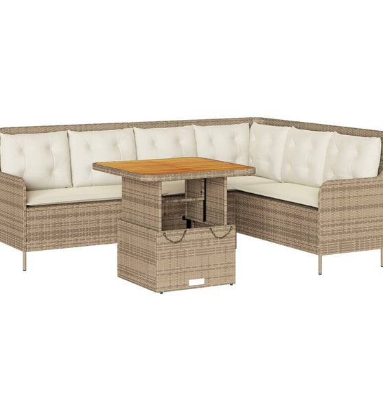 2-tlg. Garten-Sofagarnitur mit Kissen Beige Poly Rattan