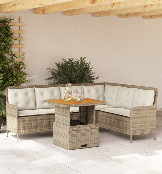 2-tlg. Garten-Sofagarnitur mit Kissen Beige Poly Rattan