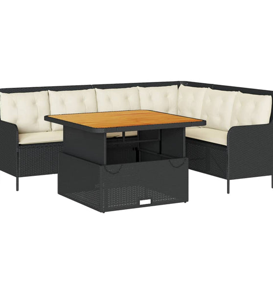 2-tlg. Garten-Sofagarnitur mit Auflagen Schwarz Poly Rattan