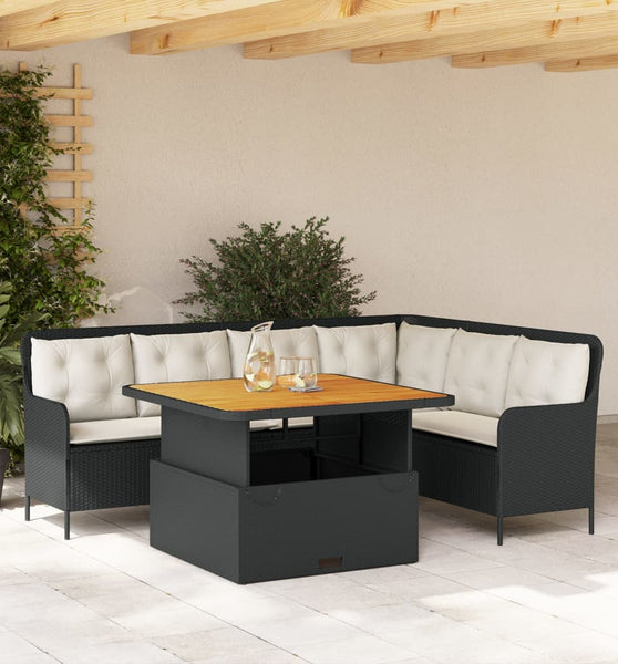 2-tlg. Garten-Sofagarnitur mit Auflagen Schwarz Poly Rattan