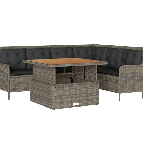 2-tlg. Garten-Sofagarnitur mit Auflagen Poly Rattan Grau