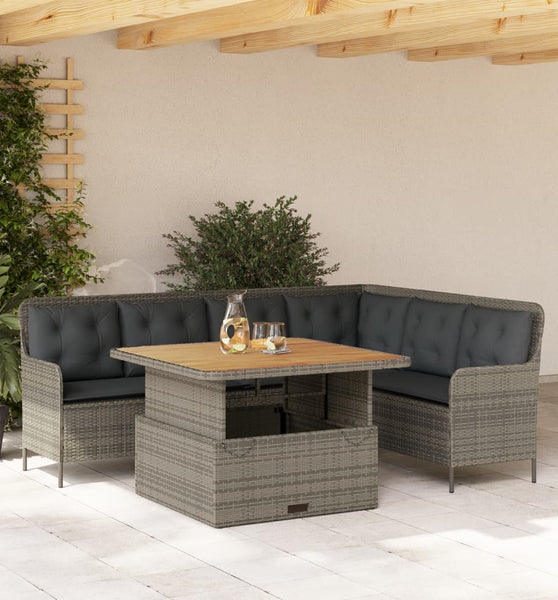 2-tlg. Garten-Sofagarnitur mit Auflagen Poly Rattan Grau