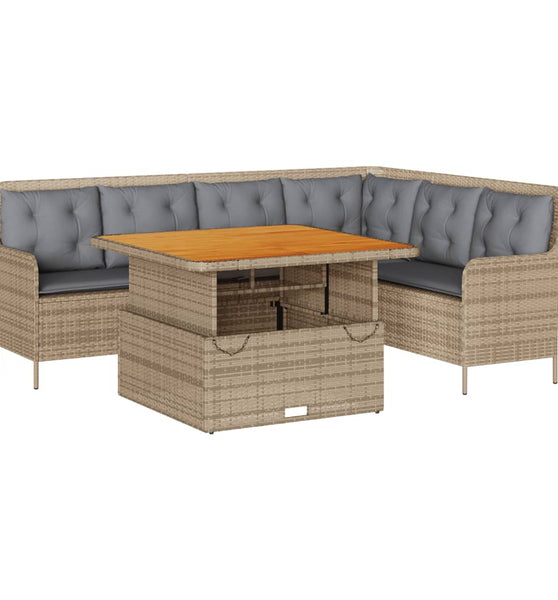 2-tlg. Garten-Sofagarnitur mit Kissen Beige Poly Rattan