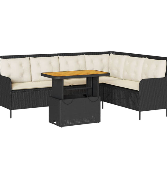 2-tlg. Garten-Sofagarnitur mit Auflagen Schwarz Poly Rattan