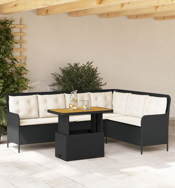 2-tlg. Garten-Sofagarnitur mit Auflagen Schwarz Poly Rattan