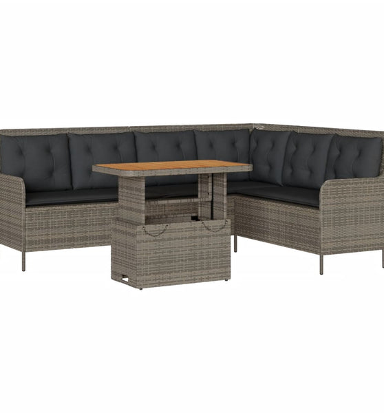 2-tlg. Garten-Sofagarnitur mit Auflagen Poly Rattan Grau