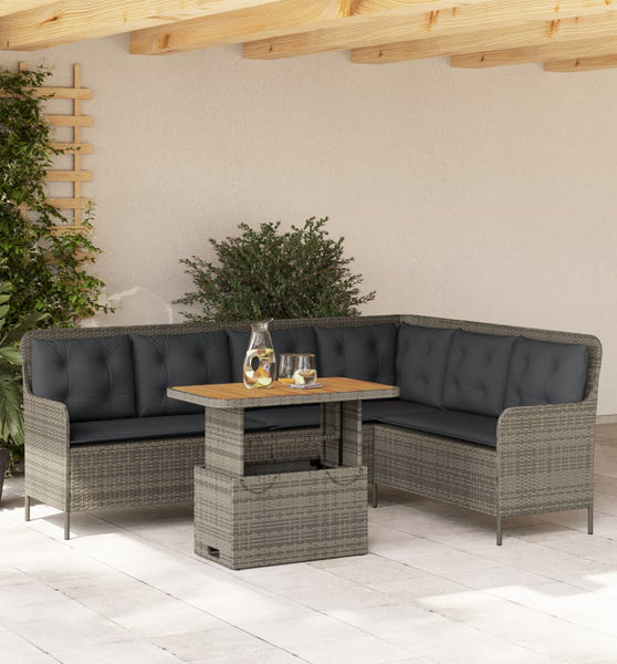 2-tlg. Garten-Sofagarnitur mit Auflagen Poly Rattan Grau
