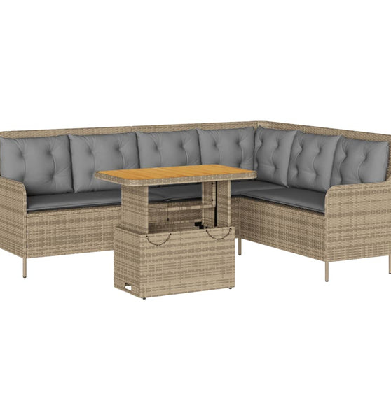 2-tlg. Garten-Sofagarnitur mit Kissen Beige Poly Rattan