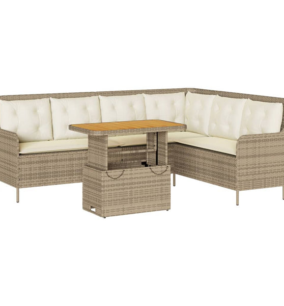 2-tlg. Garten-Sofagarnitur mit Kissen Beige Poly Rattan