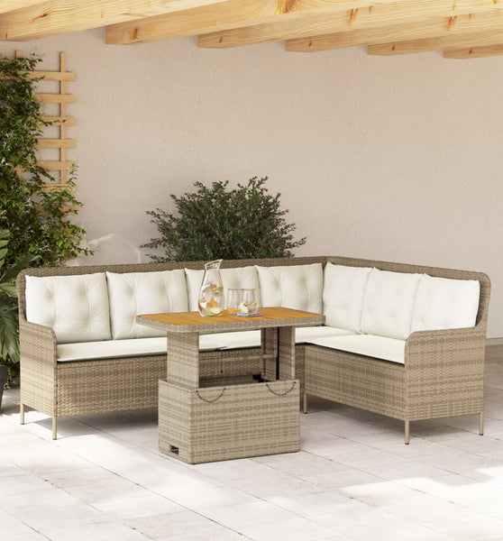 2-tlg. Garten-Sofagarnitur mit Kissen Beige Poly Rattan