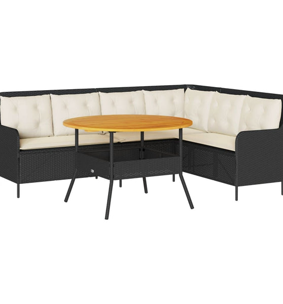 2-tlg. Garten-Sofagarnitur mit Auflagen Schwarz Poly Rattan