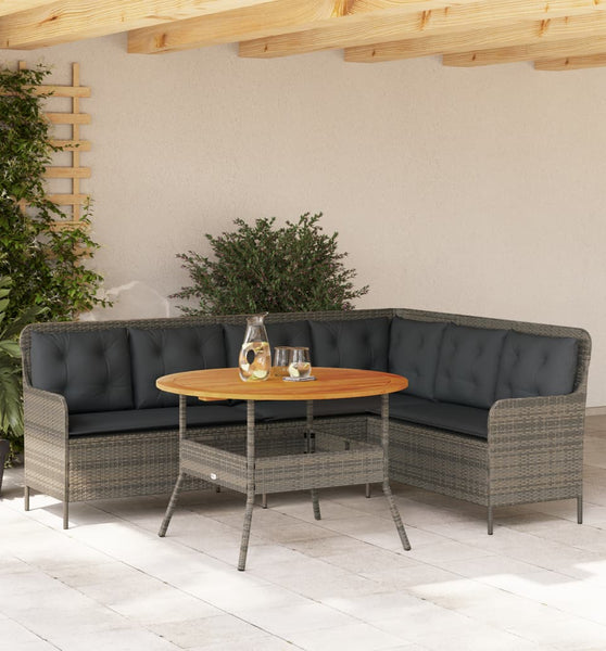 2-tlg. Garten-Sofagarnitur mit Auflagen Poly Rattan Grau