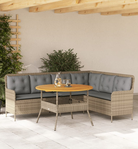 2-tlg. Garten-Sofagarnitur mit Kissen Beige Poly Rattan