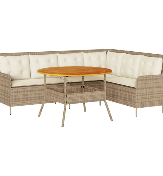 2-tlg. Garten-Sofagarnitur mit Kissen Beige Poly Rattan