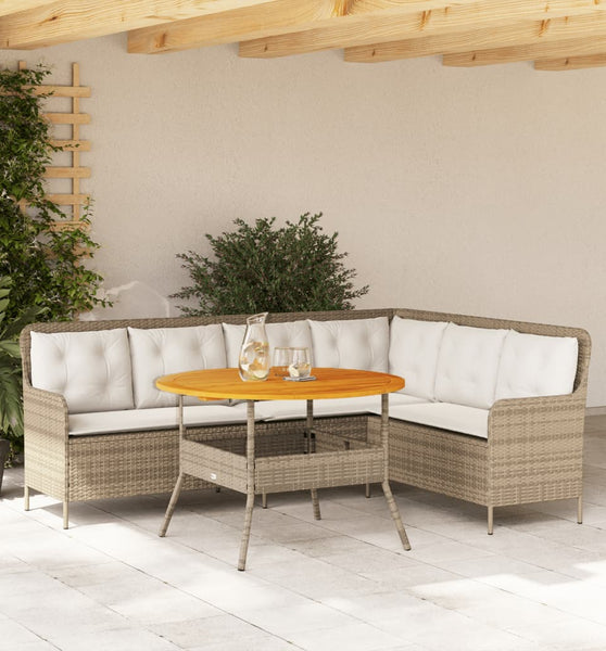 2-tlg. Garten-Sofagarnitur mit Kissen Beige Poly Rattan
