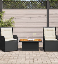 3-tlg. Garten-Lounge-Set mit Kissen Schwarz Poly Rattan