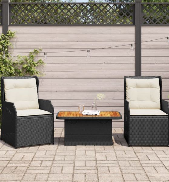 3-tlg. Garten-Lounge-Set mit Kissen Schwarz Poly Rattan