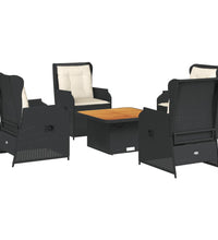 5-tlg. Garten-Lounge-Set mit Kissen Schwarz Poly Rattan